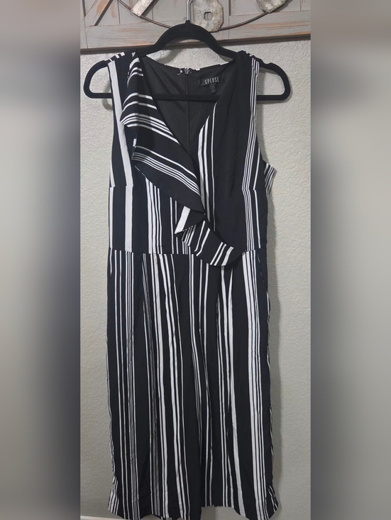 Spense Pants - SPENSE Black & White Striped Sleeveless Faux Wrap CROP JUMPSUIT Size 8